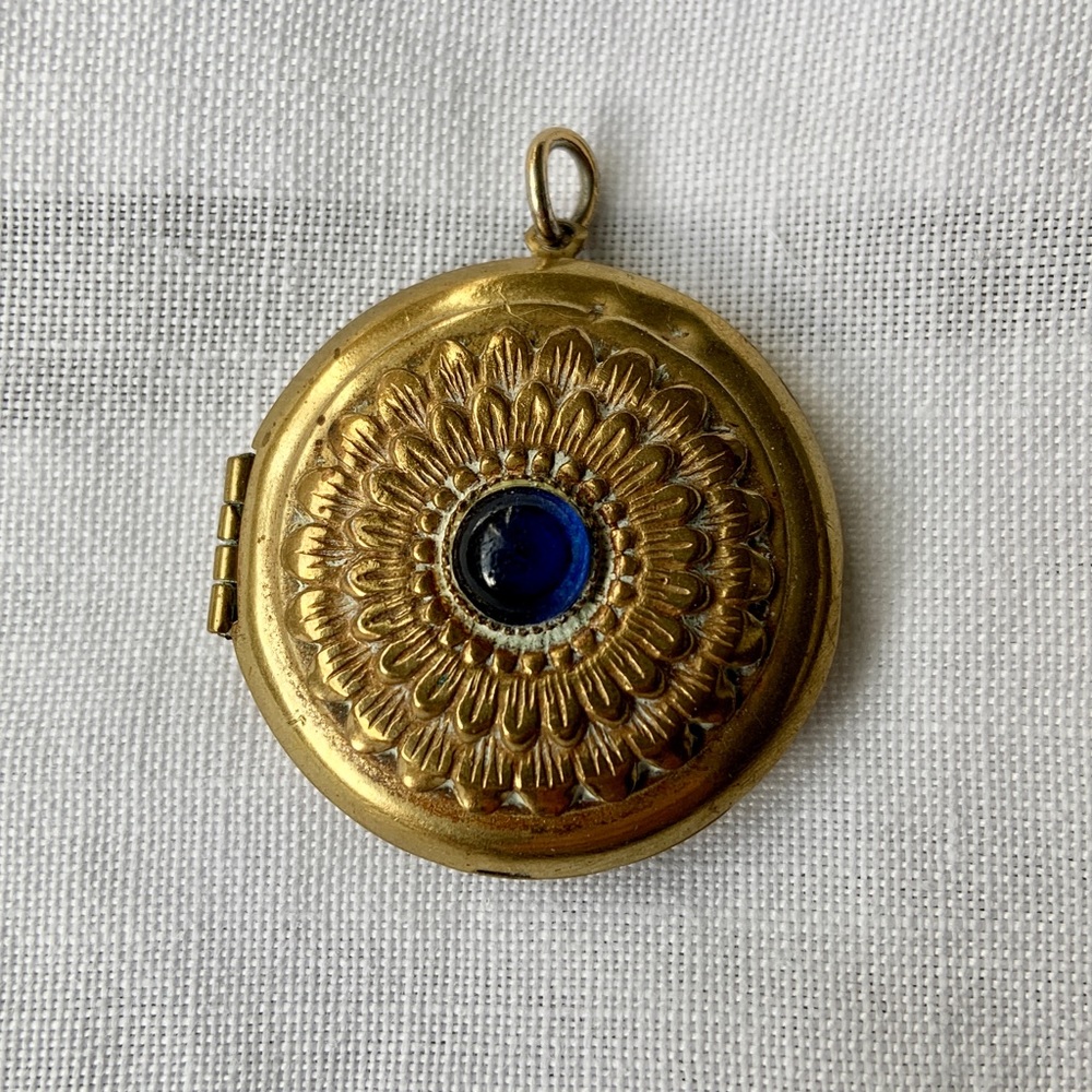 Antique Brass and Blue Stone Locket.